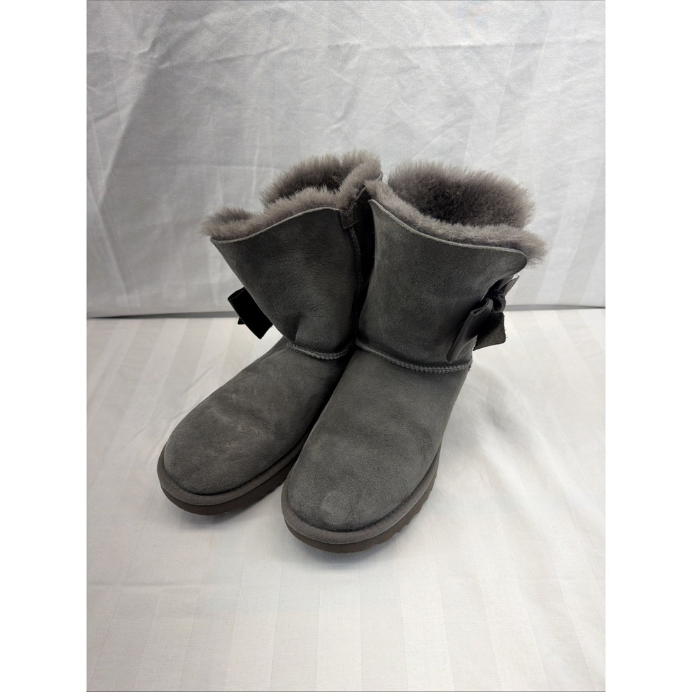 UGG Women's Mini Bailey Bow II Boots Gray Suede, Size 9